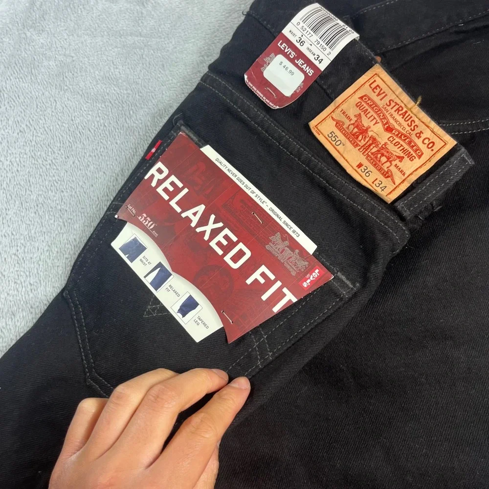 Levis 550 Relaxed Fit Black Jeans Mens 36x34‎ NWT Tapered Leg Denim Pants